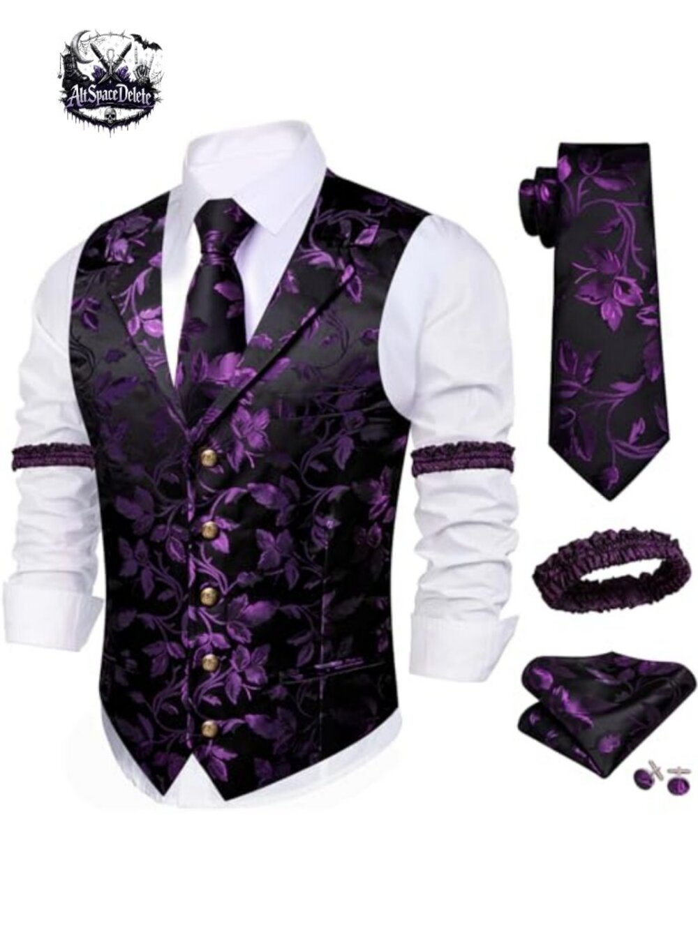 Men's Silk Blend Paisley Floral Vest Tie Set 5 Piece Formal Suit